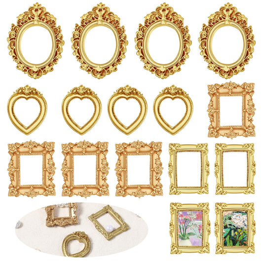 guduling 16-Pack Mini Gold Picture Frames,Vintage Tiny Frames,Miniature Picture Frame for Jewelry, Mobile Photos, Wall Collage, Party & Home Decor