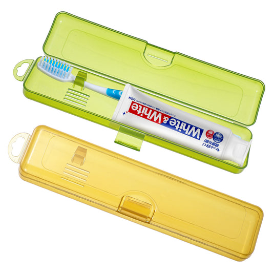 Classicseali 2 Pack Toothbrush Holder Travel,Tooth Brush Case Travel 7.9 x 1.8 x 1.1 in,Portable Plastic Toothbrushes Travels Holder with Secure Seal, Yellow & Green