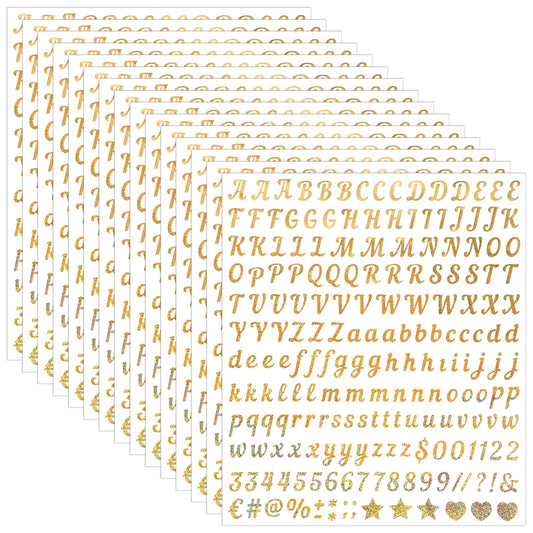 Elegaperma 18 Sheets of Stickers Small Gold, Adhesive Letters Gold in Capital Letters, 23 x 19.3 cm Lowercase Letters, Numbers, Symbols, Stickers Alphabet for DIY Decoration, Scrapbooking & Party