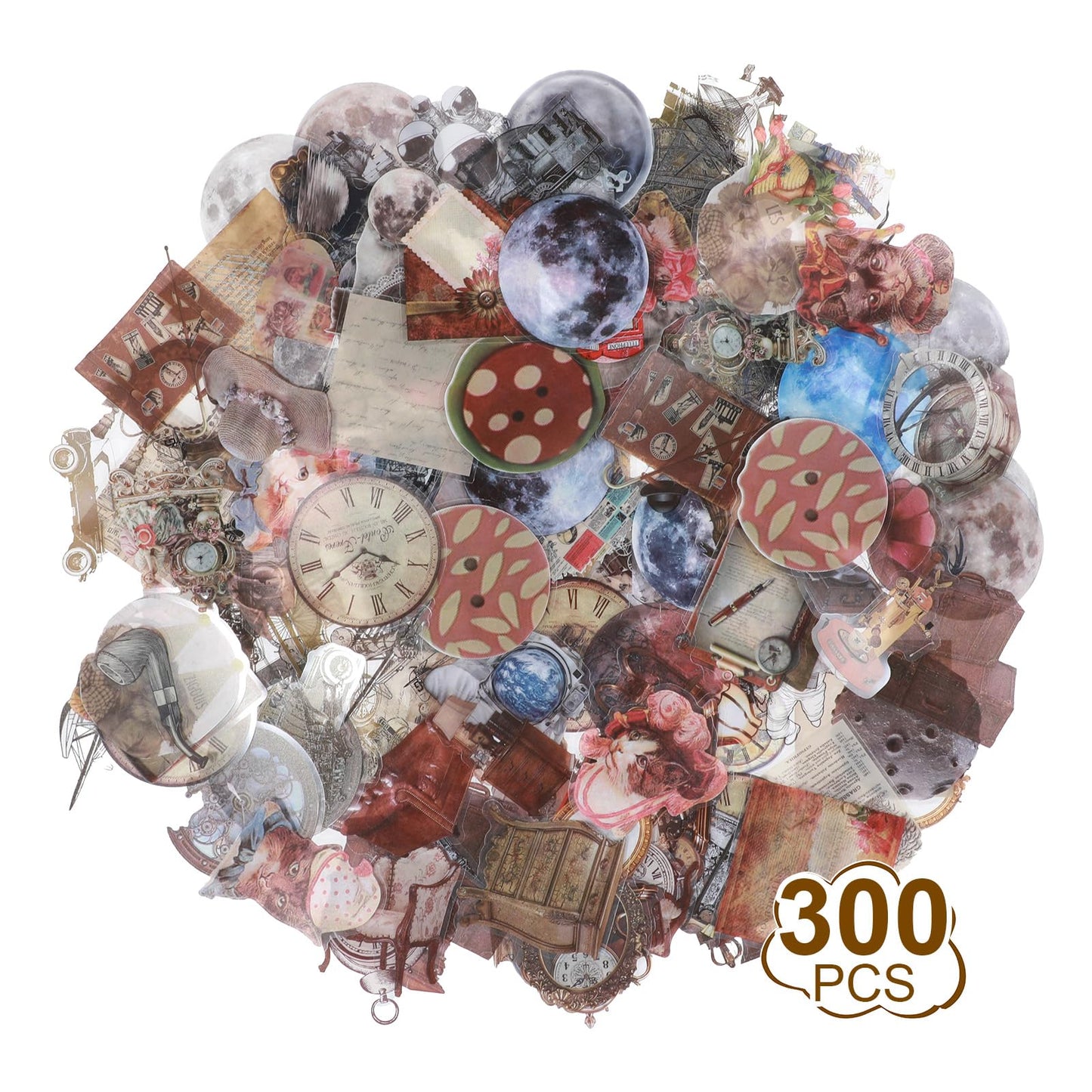 Oruola 300pcs Junk Journal Stickers,Vintage Stickers,Waterproof Journal Stickers,Self-Adhesive PVC Stickers for Scrapbooking Water Bottle Laptop Computer Phone Case Cup,Scrapbook Embellishments