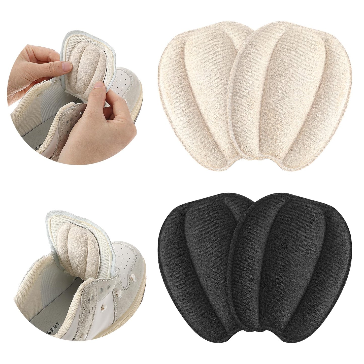 Oruola 2 Pairs Forefoot Cushion Pads,Tongue Pads for Shoes,Non Slip Tongue Cushion Insert for Loose Shoe, Heel Pads Replacement Shoe Filler for Men Women,Shoe Heel pad(Beige/Black)