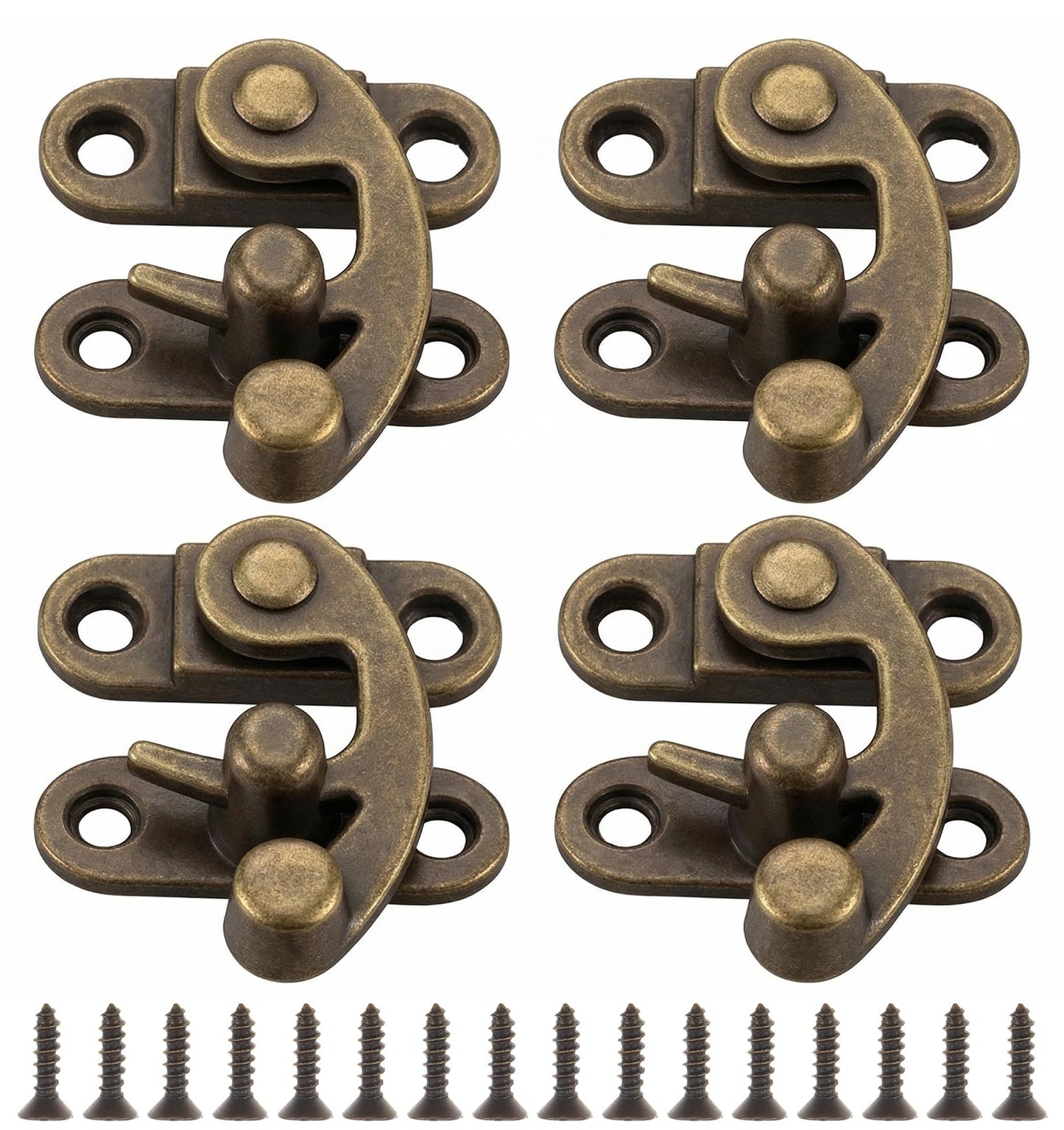 4 Pcs Antique Zinc Alloy Toggle Hasp Hook Clasp, Right-Handed Hook Lock with Mounting Screws for Wooden Box, Jewelry Case, Cabinet (Vintage Bronze, 4.1 x 3.9 cm)
