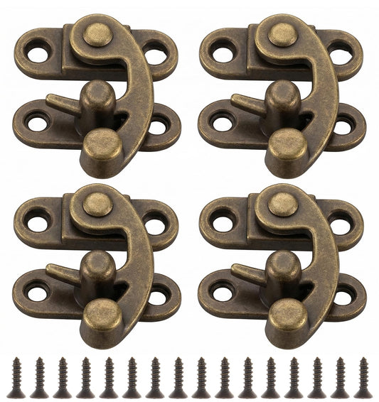 4 Pcs Antique Zinc Alloy Toggle Hasp Hook Clasp, Right-Handed Hook Lock with Mounting Screws for Wooden Box, Jewelry Case, Cabinet (Vintage Bronze, 4.1 x 3.9 cm)