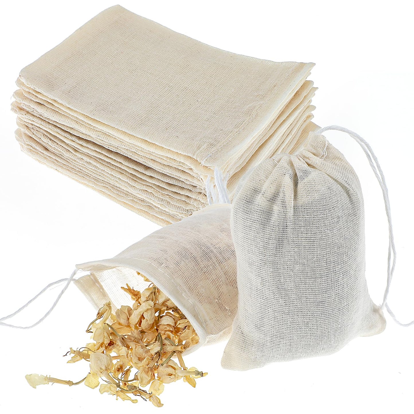 Oruola 30 Spice Bags for Cooking, 4 X 3 in Spice Bags with Drawstring, Muslin Bag for Cookingmuslin Bag for Cooking for Straining, Reusable Tea Bag for Loose Tea Sachet Bags, Spice Bags