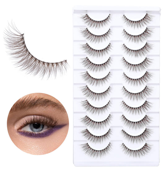 Brown Eyelashes, 10 Pairs Wispy Brown Lashes, Lightweight Natural False Eyelashes Natural Look - Easy to Use for Daily Wear, Women, Makeup Beginners