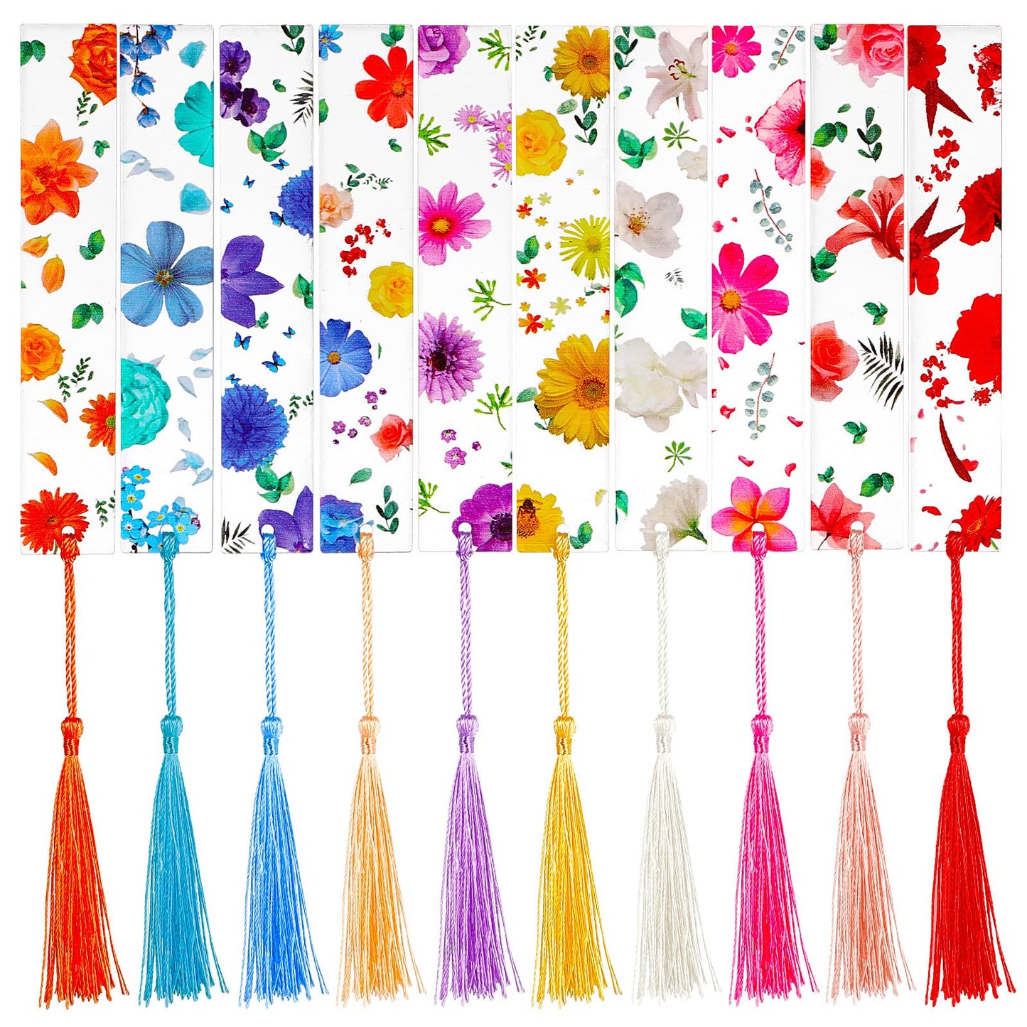 Oruola 10pcs Bookmarks for Women,Cute Bookmarks with Tassels,Acrylic Bookmark,Dried Flower Bookmark Kit