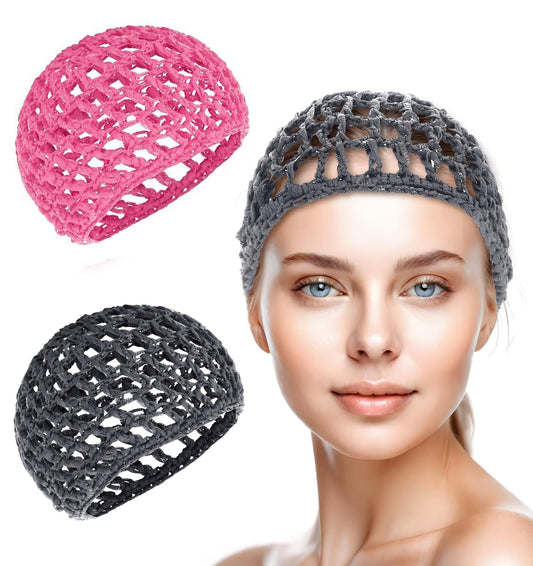 Hair Nets for Sleeping In, 2 Pcs Reusable & Elastic Hairnets for Sleeping In, Shower, Makeup, Wigs, All Night, (Pink, Gray)