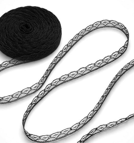 27.43 m Black Lace Ribbon Roll, 1.5 cm Wide Lace Black Trim for Sewing