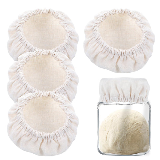 Oruola 4pcs Sourdough Starter Jar Covers Cloth,Cotton Sourdough Cloth Cover,Reusable Elastic Mason Jar Cloth Covers for Fit Jars Mouth from 3-4 Inch,Sourdough Starter Jar Covers,Beige