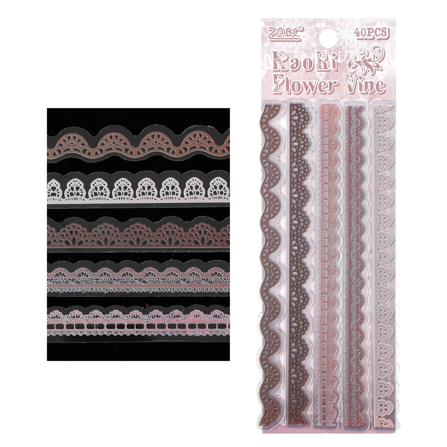 Elegaperma Pack of 120 Lace Scrapbook Stickers, Lace Stickers, Journal Accessories, PET Scrapbook Embellishments for Diaries, Laptops, Picture Frames (15 x 1 cm)