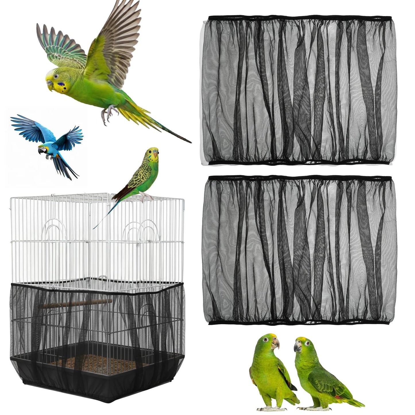 guduling 2-Pack Seed Catcher for Bird Cage,Adjustable Bird Cage Seed Catcher, Birds Cages Seeds Catchers for Round & Square Large Cages, Fits Parakeets, Cockatiels & More