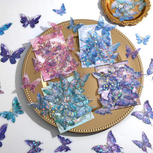 Oruola 80pcs Butterfly Stickers, 4 Styles Colorful Glitter Holographic Stickers, Natural Sticky Holographic Butterfly Sticker, for Arts Crafts Scrapbooking Journal Laptop,Party Decoration