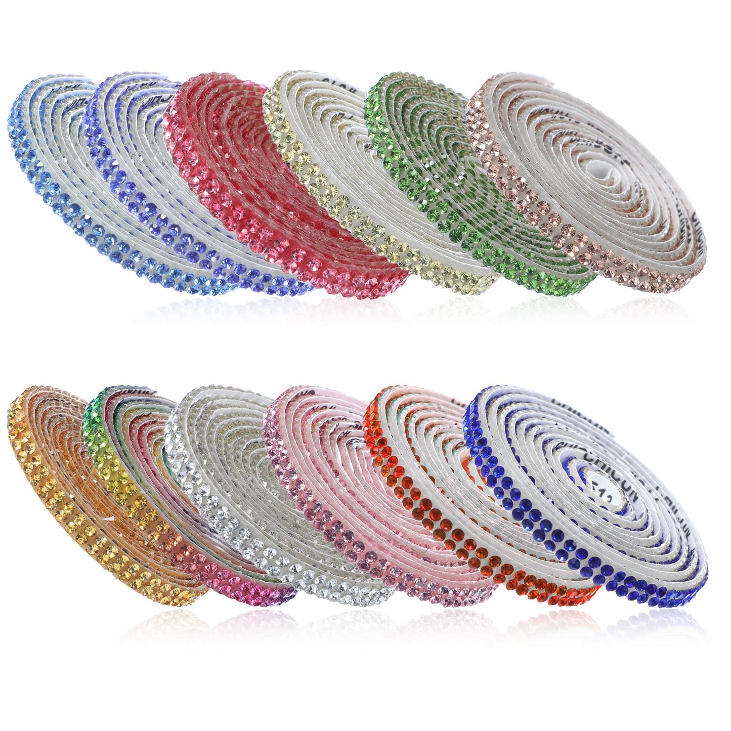 Guduling 12 Rolls Self-Adhesive Crystal Rhinestone Set, Rhinestone Tape Self-Adhesive for DIY Work, Glitter Tape for Gifts, Clothing Decorations, Decoration, Gift, Phone, Wedding