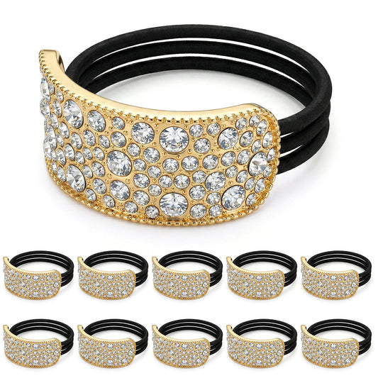Elegaperma 10 Pcs Gold Ponytail Holder, Sparkling Women's Hair Bands Fashion Crystal Rhinestone Hair Ties, Elegant Gold Rhinestone Hair Accessories for Daily Wear Party