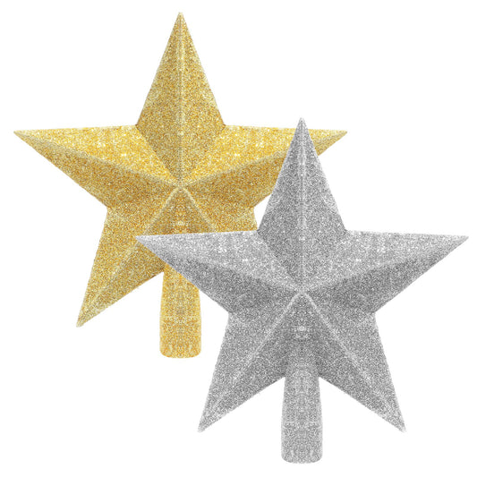 Elegaperma Christmas Star Tree Topper - 5.5 Inch Glitter Christmas Tree Toppers Star,Cute Trees Topper for Holiday Indoor & Outdoor Decorations,Silver & Gold