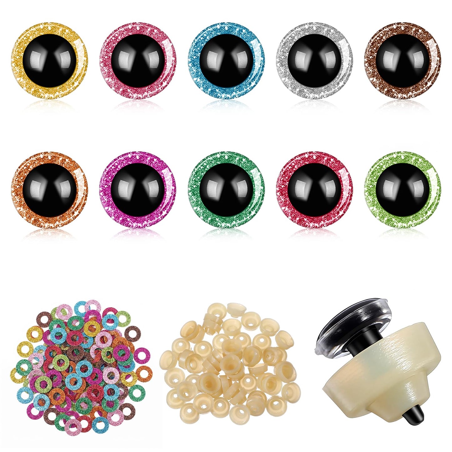Elegaperma 200 Pcs 9mm Safety Eyes, Sparkling Glitter Safety Eyes
