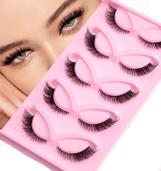5 Pair Fox Eye Lashes, Fox-Eye Faux Mink Set Reusable Cat Eye Lashes, Wispy Lightweight Strips for Daily & Party Makeup Looks