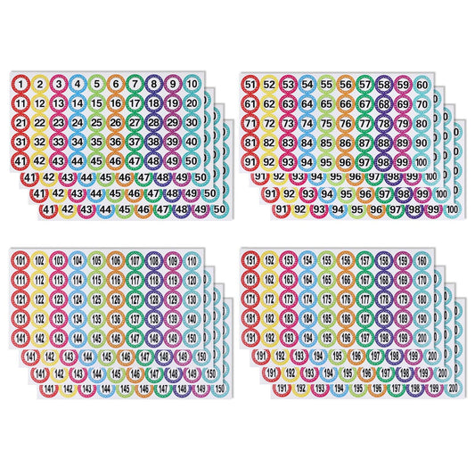 Oruola 16sheets Numbered Stickers,Number Stickers 1-200 (4sets/800 pcs),Round Self Adhesive Number Labels, Self-Adhesive Diameter 1Inch for Home Office Lockers Bins Organizing Classifying,Colorful
