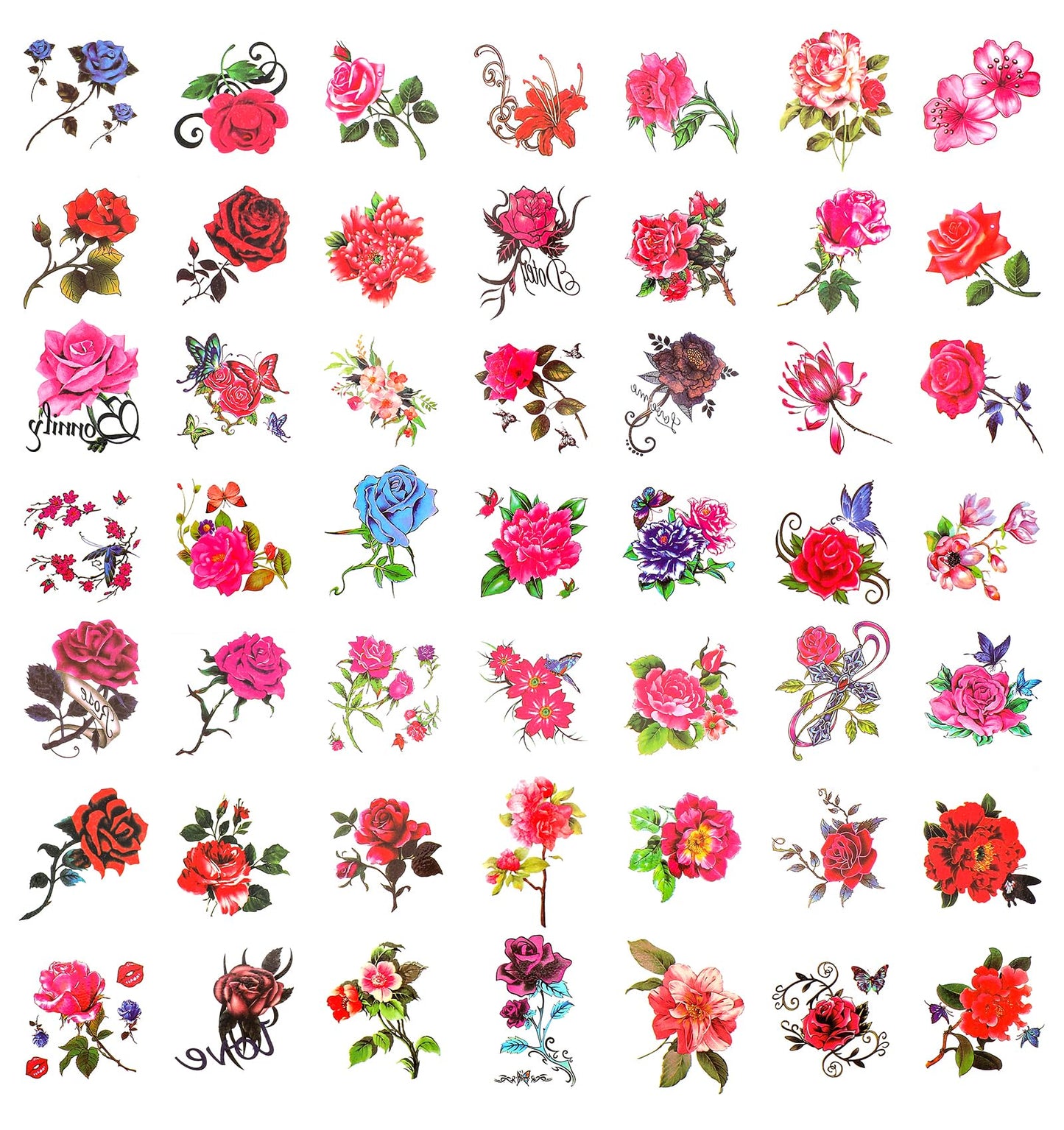 Flower Temporary Tattoos, 50PCS Watercolor Floral Butterfly Designs, Waterproof Semi-Permanent Body Art for Women Girls Festivals