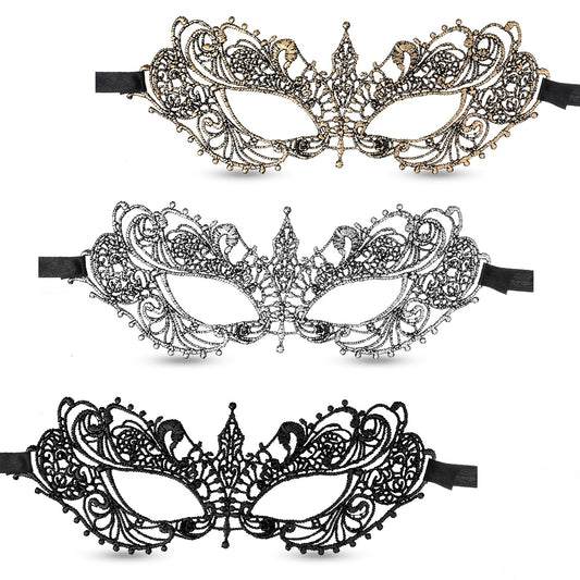 oruola 3pcs Womens Masquerade Mask,Lace Masquerade Mask for Women,Gold Silver Black Masquerade Mask,Masquerade Masks for Women Men for Prom Ball Carnival Cosplay Adult Mask Party