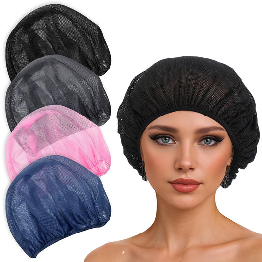 Guduling 4pcs Mesh Hair Net for Sleeping, Net Plopping Cap for Drying Curly Hair, Curly Hair Drying Cap for Women Sleeping Dry Hairs, Kitchen Home Use (Black, Navy, Dark Blue, Gray)