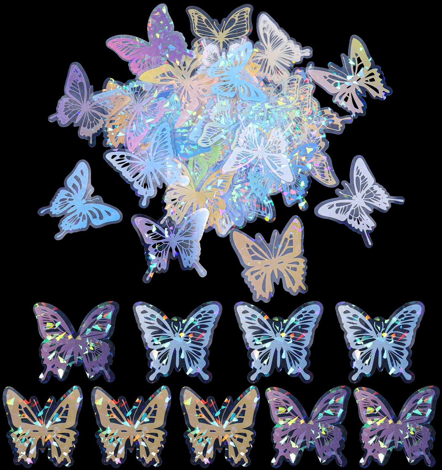 Scrap Booking, 60Pcs Butterfly Stickers for Adults, Holographic Butterfly PET Waterproof Sticker for Phone Cases, Notebooks, Water Bottles, Bathroom Tiles, Mirror Edges, Greeting Cards, Invitations