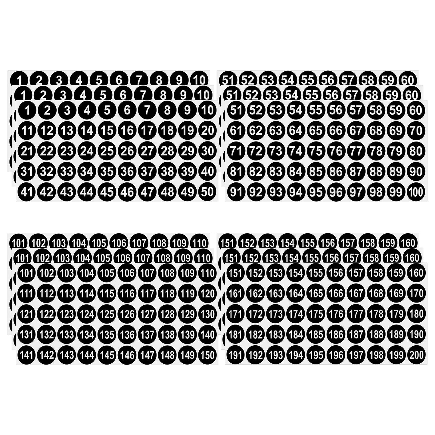 Classicseali 12 Sheets Small Number Stickers,Numbers Stickers 1-200,3 Sets Vinyl Number Sticker for Indoor Outdoor,Storage, Organizing,Classification,1 Inch Self-Adhesive Round Numbers Sticker