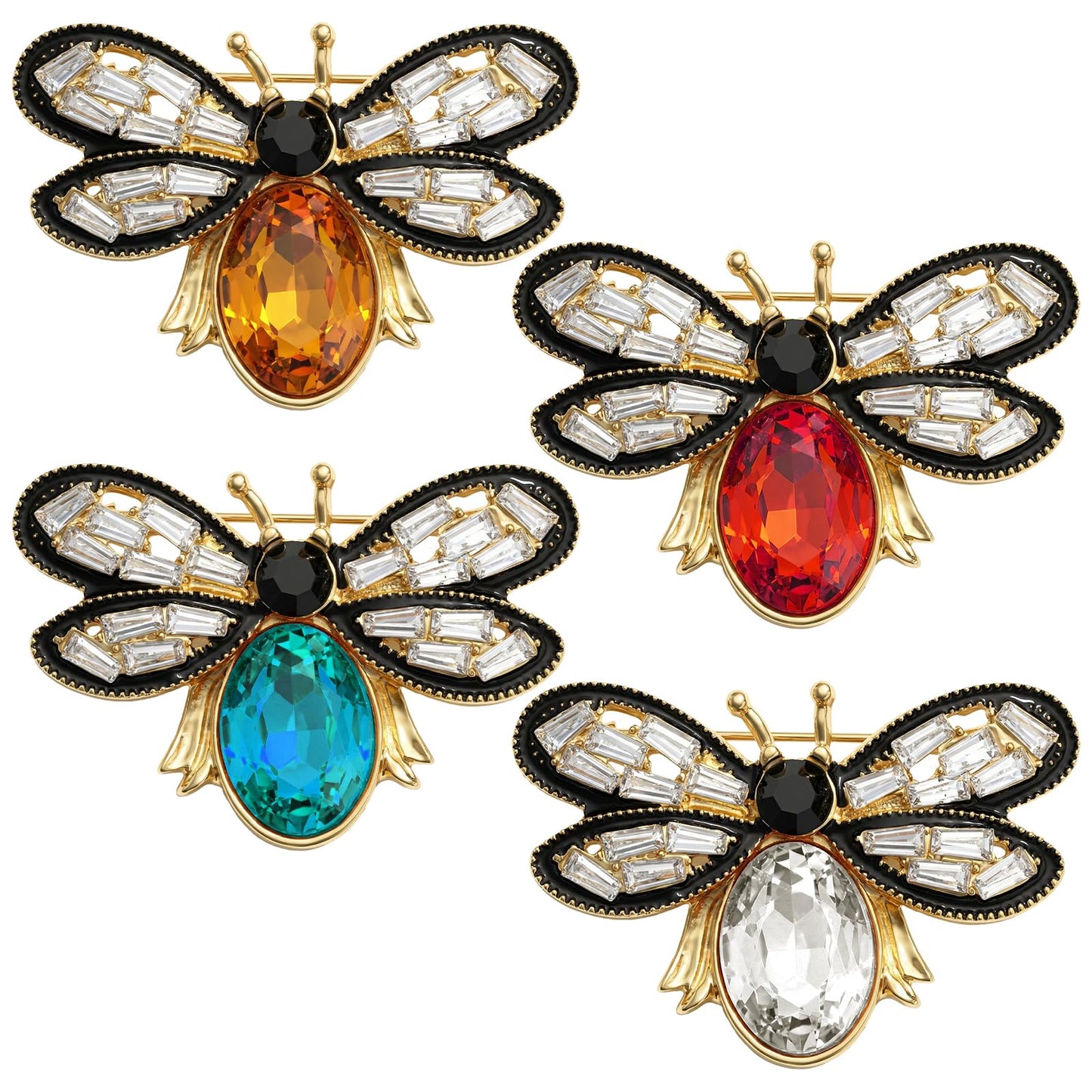 Elegaperma 4 Pcs Bee Brooch, Bee Pin, Sparkling Bee Brooch Pin Womens Brooches with Rhinestone and Alloy Design