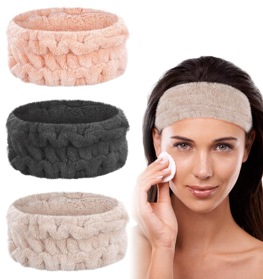 Microfiber Headband, 3 Pcs Towel Headbands for Women, Shower Headbands for Women, Make up Headbands for Women, Hair Headbands for Women Skincare, Washing Face, Yoga, Spa, 3 Colors