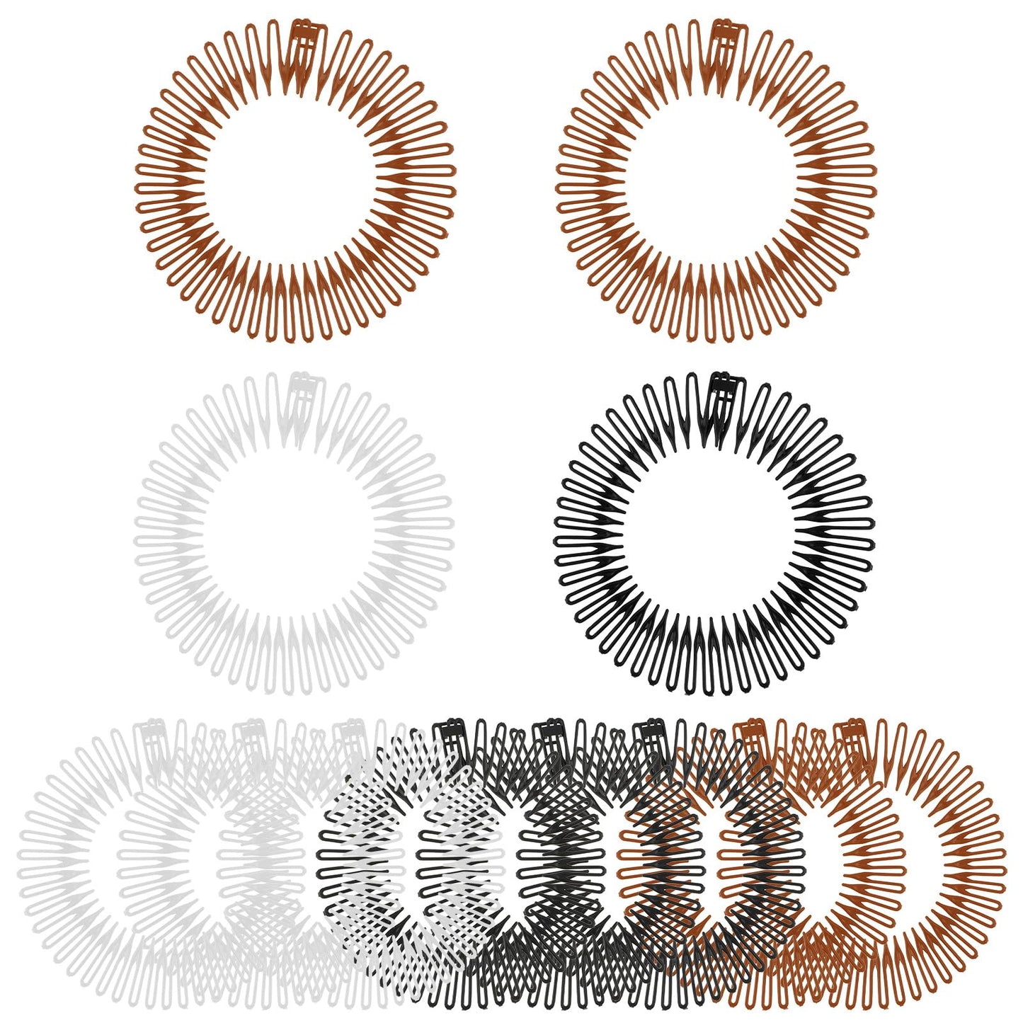 Classicseali 12 Pack Flexi Comb Headbands,Full Circular Claw Headband,Claw Headbands for Women,Flexible Plastic Circle Tooth Headband for Woman,Girls(Black,Brown,White)