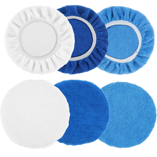Classicseali Pack of 6 Polishing Wheel Polishing Fur Car, Polishing Hood Set, Polishing Machine Pad Accessories, Wax Hoods, Microfibre Cotton Polishing Hood for Waxing and Car Polishing (115-175 mm)