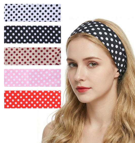 5 Pcs Polka Dot Headband for Women, Wide & Soft Hair Bands Made of Polyester, Ideal for Yoga, Workout & Daily Use (22 x 7 cm)