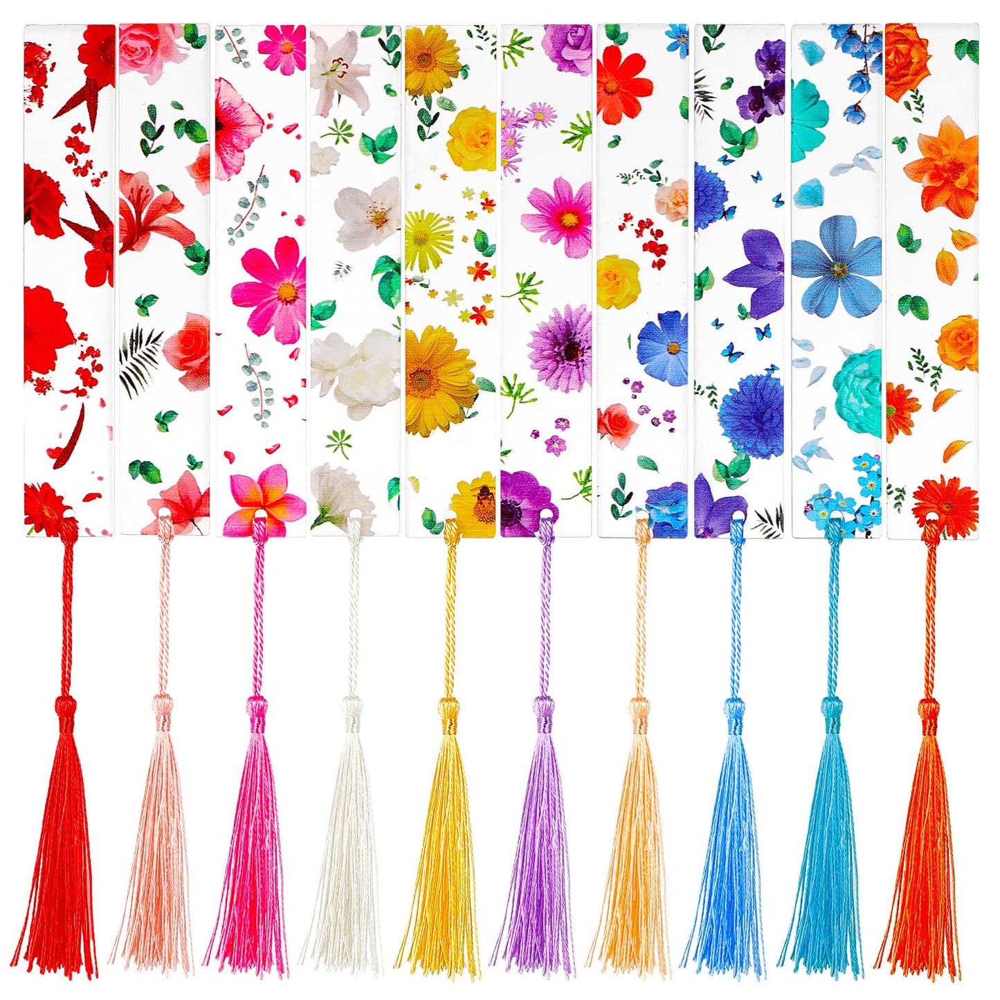 Classicseali 10pcs Acrylic Bookmarks,10 Colorful Transparent Acrylic Cute Floral Bookmarks for Reading Women,Perfect Book Marks for Women,Students,and Book Lovers
