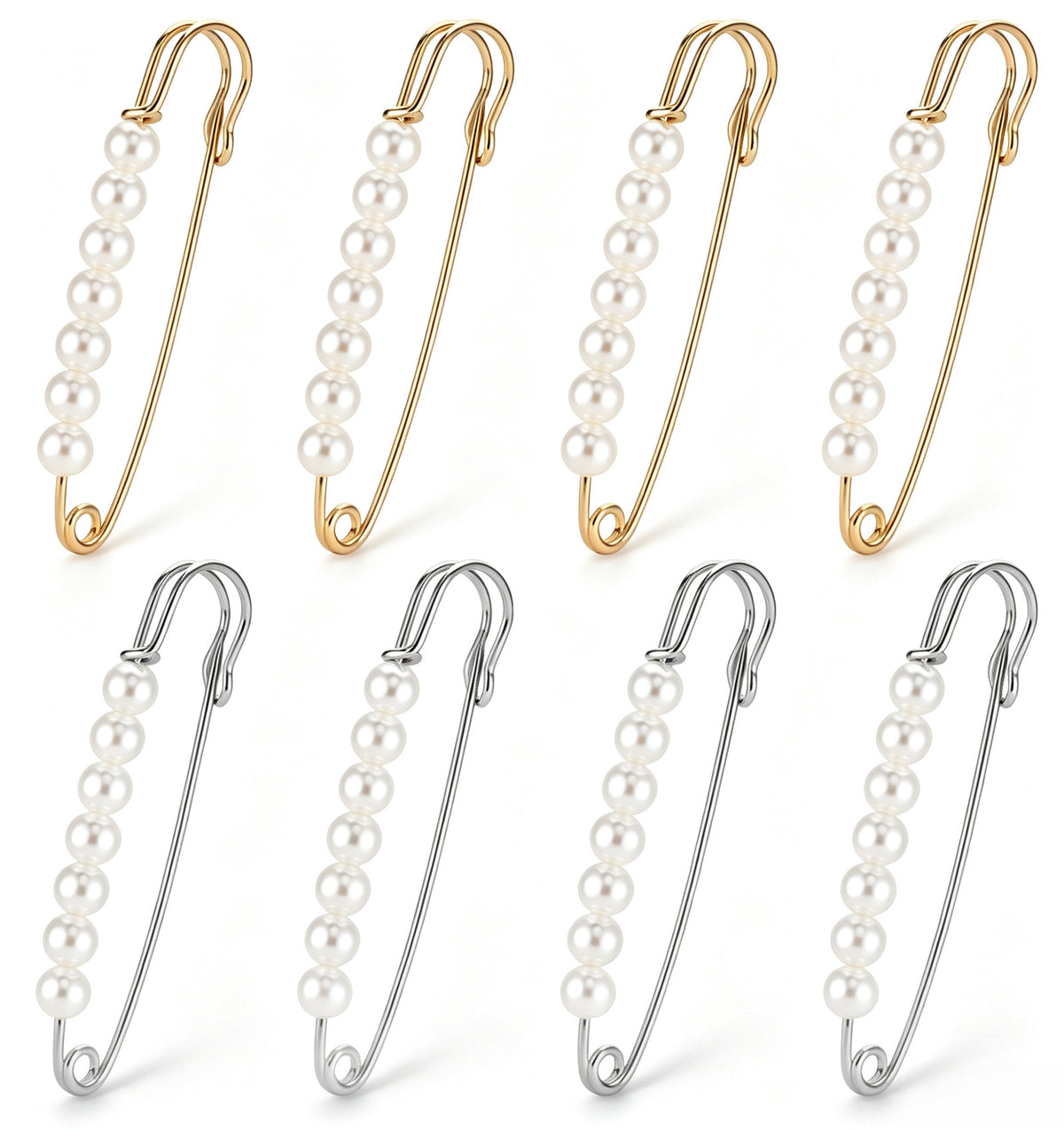 8 Pcs Safety Pins for Clothes, Large Safety Pins, Gold Silver
