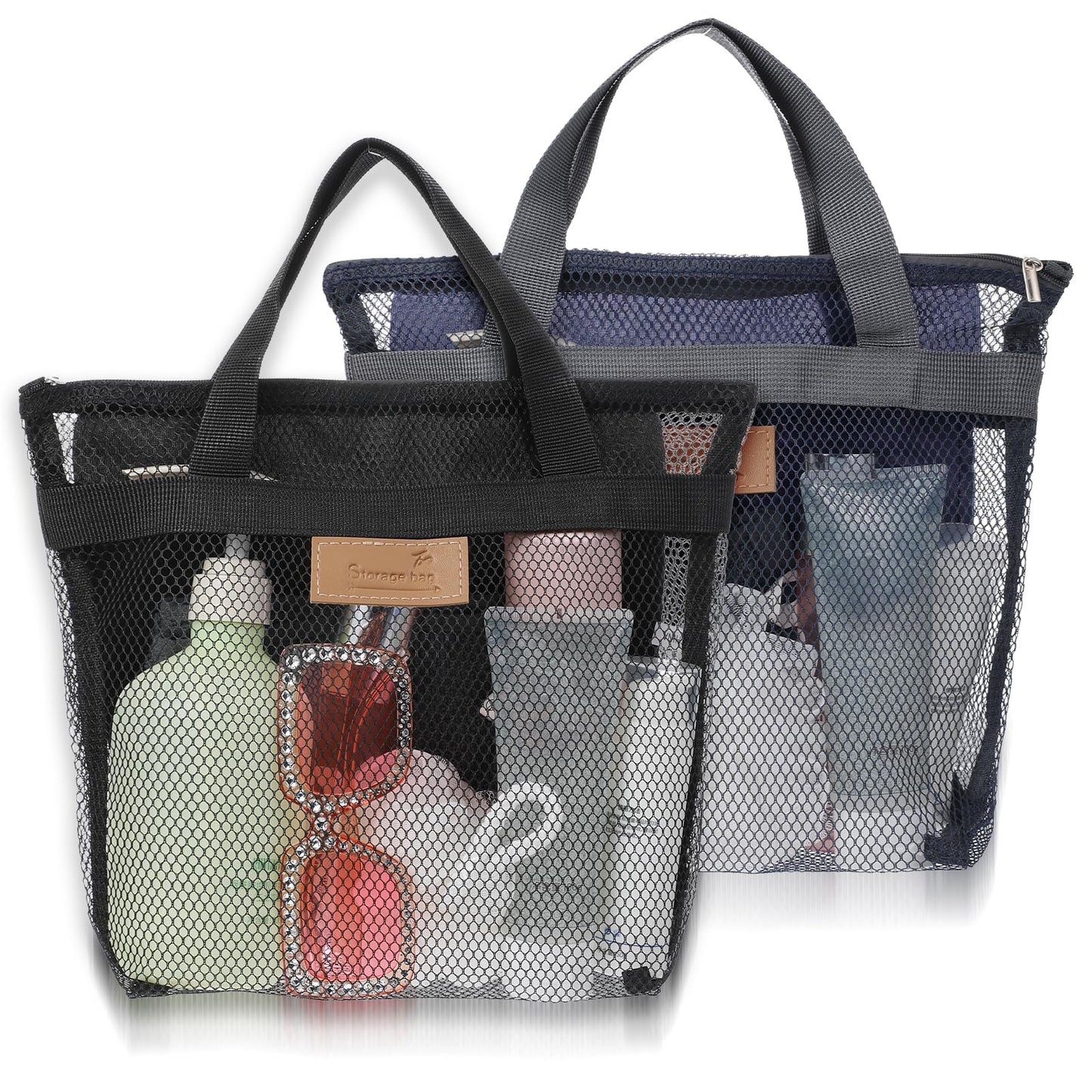 Guduling Pack of 2 Mesh Carry Bag, 30 x 30 cm Portable Shower Bag Camping, Bag Sand Toy, Handy Outdoor Wash Bag for Beach and Travel, Lightweight and Foldable, Blue Red