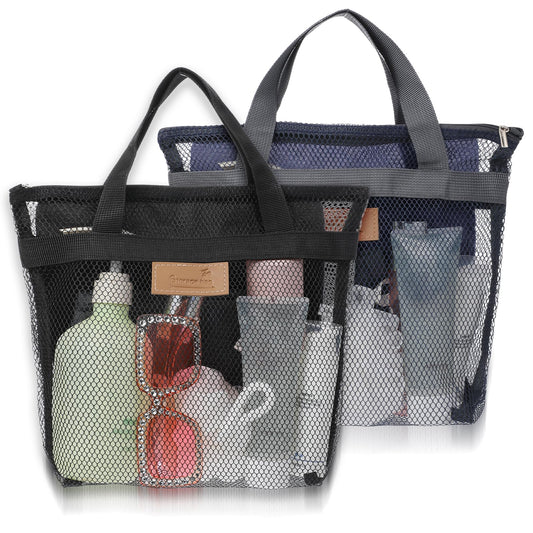 Guduling Pack of 2 Mesh Carry Bag, 30 x 30 cm Portable Shower Bag Camping, Bag Sand Toy, Handy Outdoor Wash Bag for Beach and Travel, Lightweight and Foldable, Blue Red