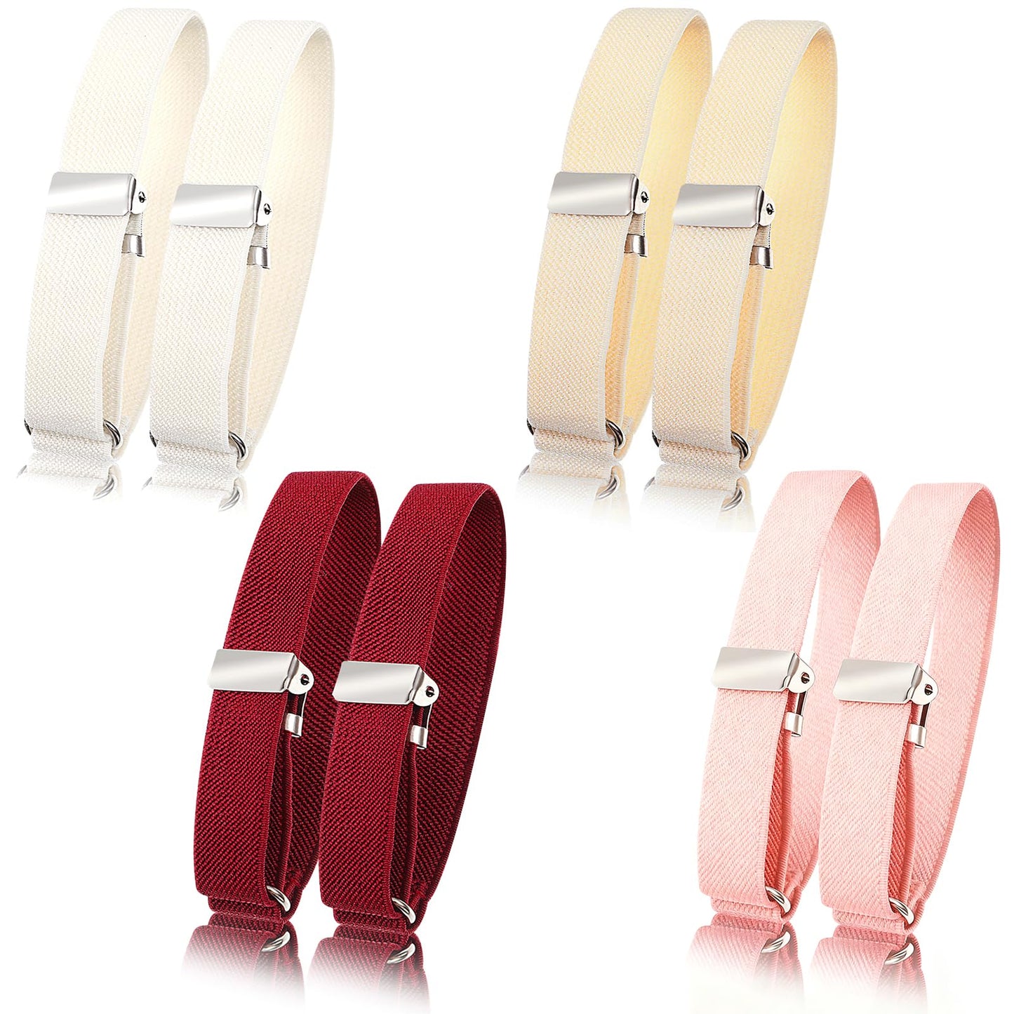 Elegaperma 4 Pairs Sleeve Holders for Women, Sleeve Garters for Women with Non-Slip Metal Clasp, Sleeves Garter Adjustable Elastic Shirt Sleeves Holders Bands for Office Daily Wear Fashion Decoration
