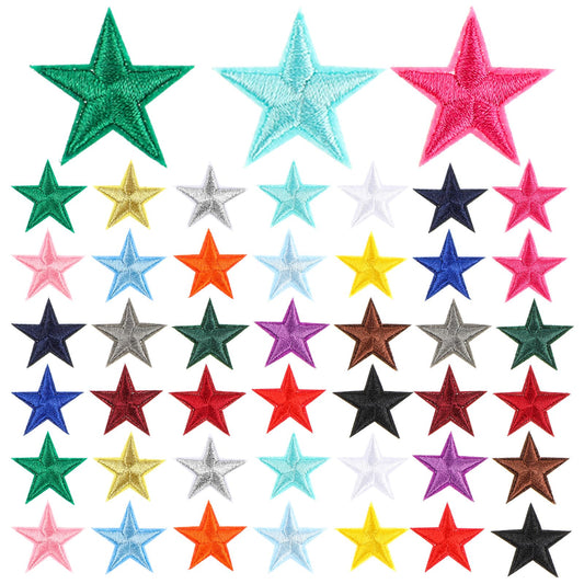 Classicseali Pack of 42 Iron On Stars, Mini Star Iron-On Patches for Textiles, Sew-On Stars, Small, Colourful Star Patches Star for DIY Clothing, Backpack, Jeans, T-Shirt, Hats