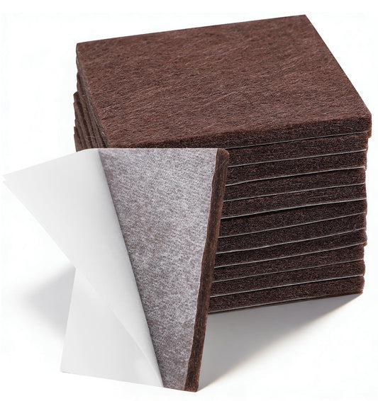 12Pack Square Felt Furniture Pads, 2x2 Inch Adhesive Felt Pads, Cuttable Felt Furniture Protectors for Chair Legs, Brown Hardwood Floor Protector Pads