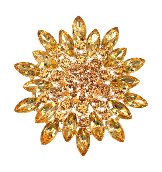 Gold Brooch Pin, Large Brooches for Women Noble Crystal Blooming Flowers, Shining Three-dimensional Shapes, Inlay Craftsmanship for Light up the Basics, Holiday Gifts, Treat Yourself, Creative Diy