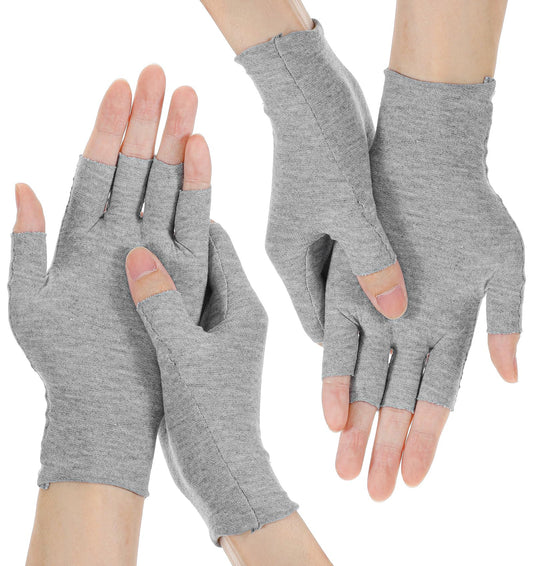 Moisturizing Gloves for Dry Hands, Fingerless Cotton Eczema Gloves for Hand Cream Overnight, Suitable for Women & Men Nighttime Moisturizing Hand, Half Finger Easy to Touchscreen, Grey