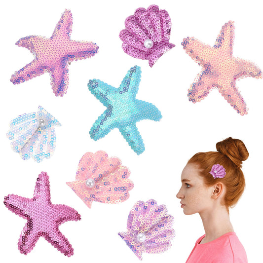 Elegaperma 8pcs Starfish Hair Clips,Glitter Seashell Hair Clip Set - Little Mermaid Accessories,Starfish Hairs Accessories for Girls,Beach Sea Star Hairpins for Women Girls,Multicolor