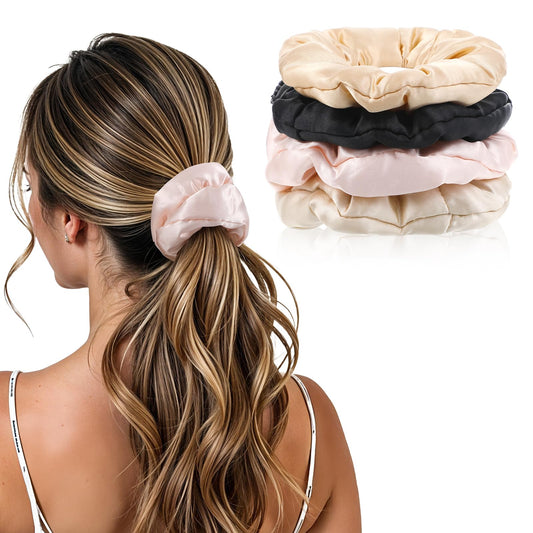 Large Satin Scrunchies, 4pcs Satin Hair Scrunchies for Thick Curls and Ponytail Holders Suitable for Women and Girls, Gentle on Hair