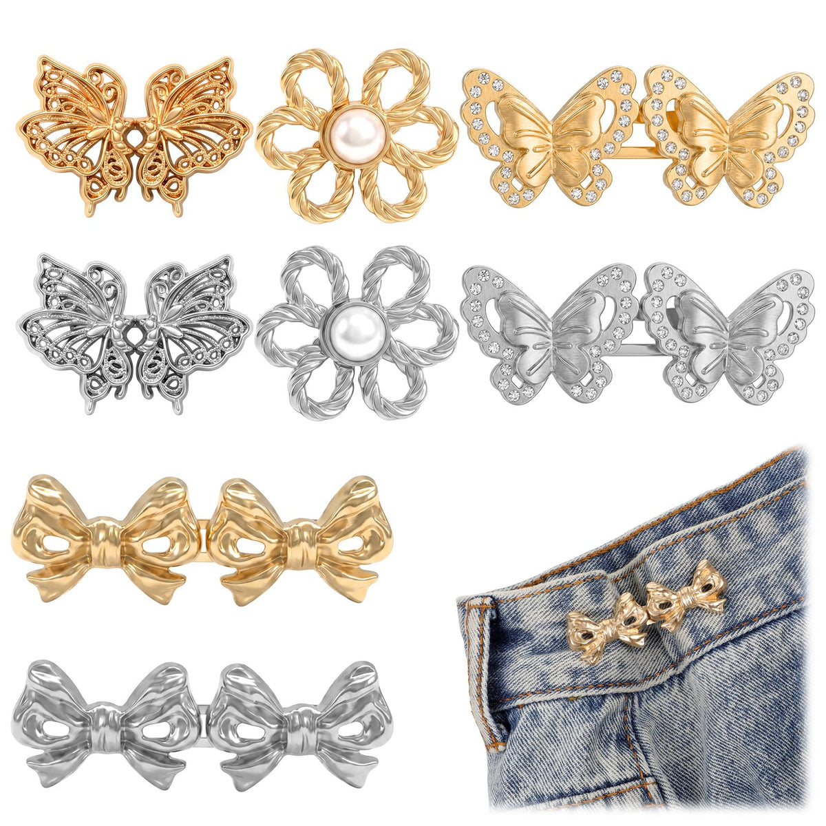 Guduling 8pcs Butterfly Pants Waist Tightener,Butterfly Waist Loose Clip