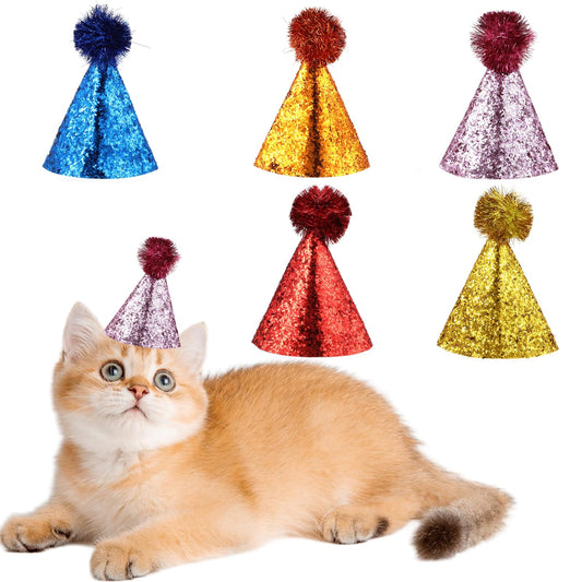 Oruola 5pcs Stuffed Animals Party Hats,Dog Party Hat,Mini Party Hats for Stuffed Animals with Sequins,Glitter Mini Party Hats with Adjustable Elastic Hat Cord for Holiday Party Birthday Wedding