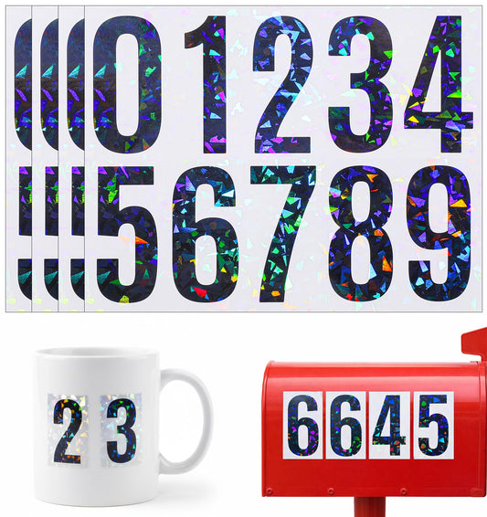 40 Pcs Reflective Vinyl House Number Stickers for Bins - 7.6 cm Black Numbers 0-9, Weatherproof for Mailbox & Address (3 Inch)