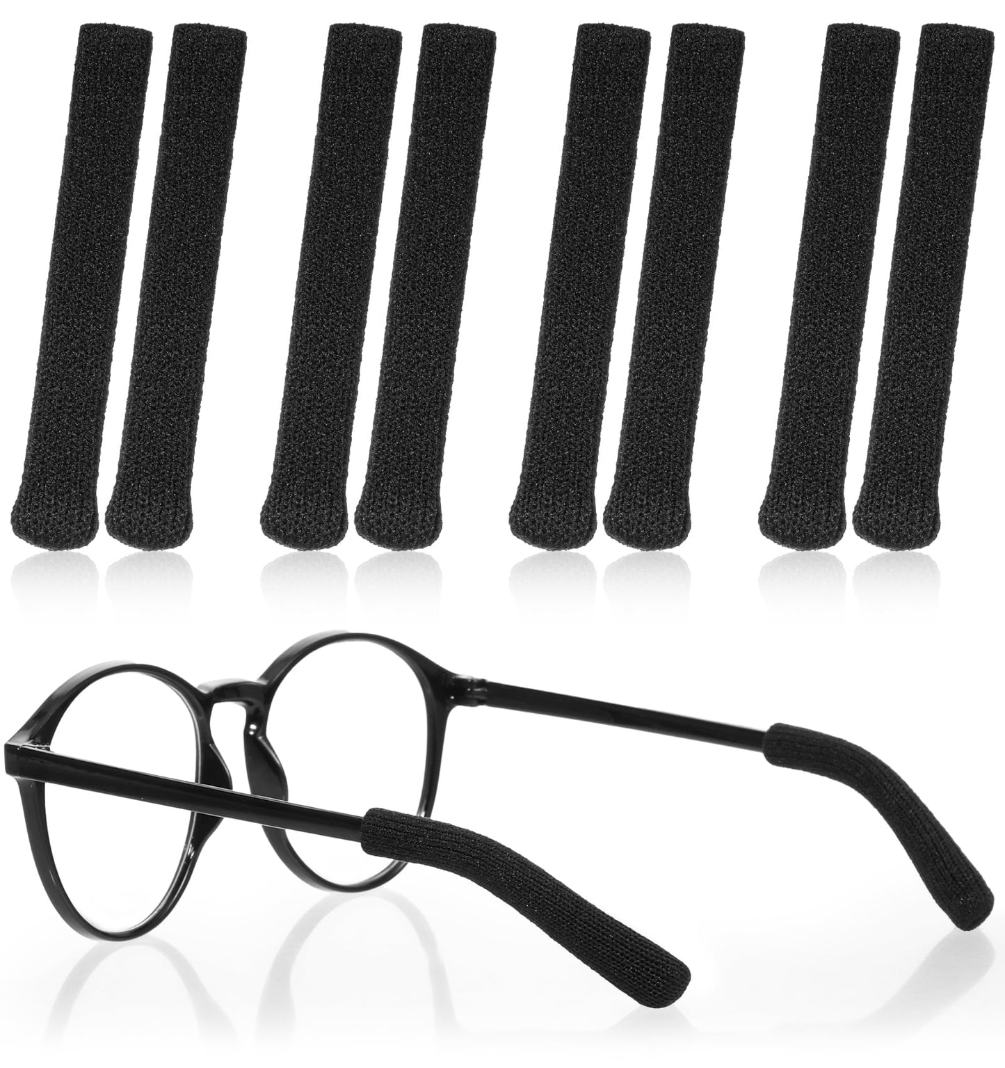 Ear Pads for Glasses, 4 Pairs Soft and Elastic Nylon Eyeglass Temple Sleeves, Non-Slip Glasses Ear Pads, Eye Glass Ear Pads, Soft Knitted Temple Tips for Glasses, Black, Small