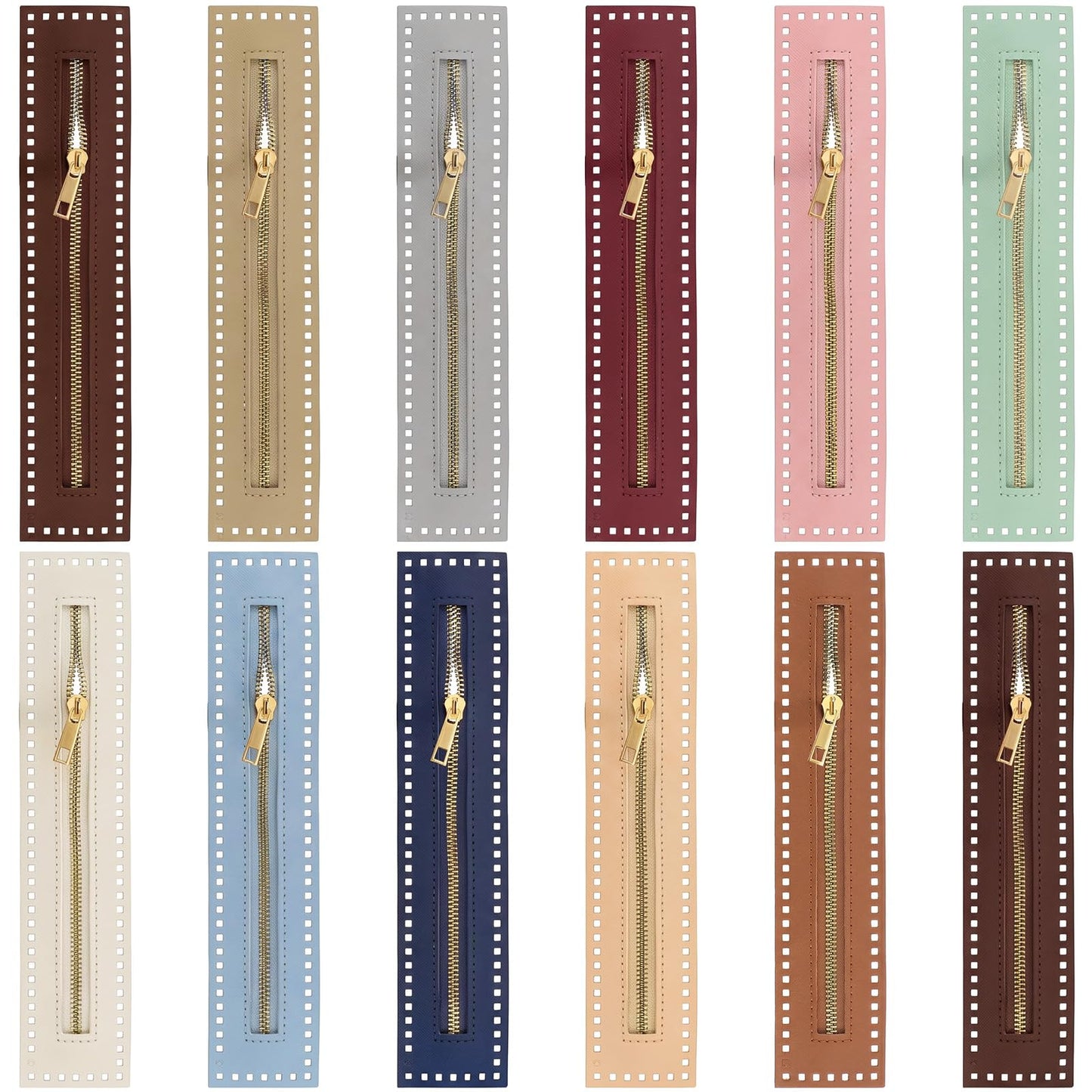 Elegaperma 12Pcs Zippers for Crochet Bags, 27cm Leather Zipper with Holes