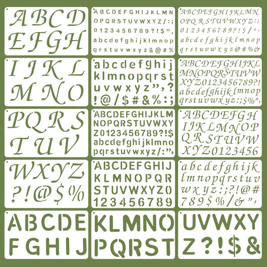 Elegaperma 15Pcs Small Letter Stencils, 1/2, 3/4, 1, 2 in Letter and Number Stencils, Letters Stencil for Fabric Laser-Cut PET Material for DIY Craft Painting Home Decoration