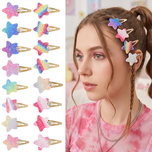 Elegaperma Star Hair Clips Pack of 16 Multi-Coloured